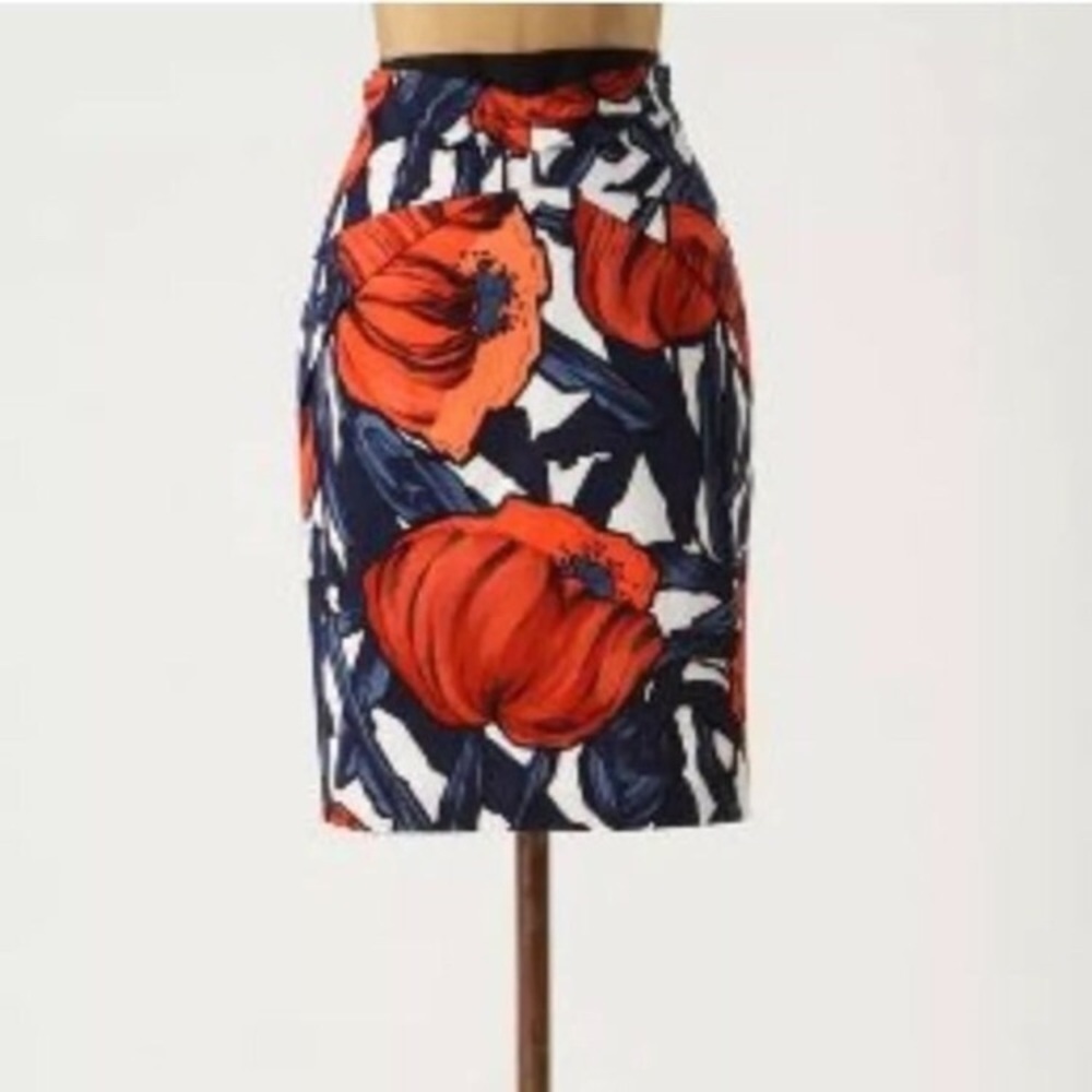 Anthropologie Fantastic Fields poppy print pencil skirt size 8 EUC seen on Glee - Picture 2 of 8